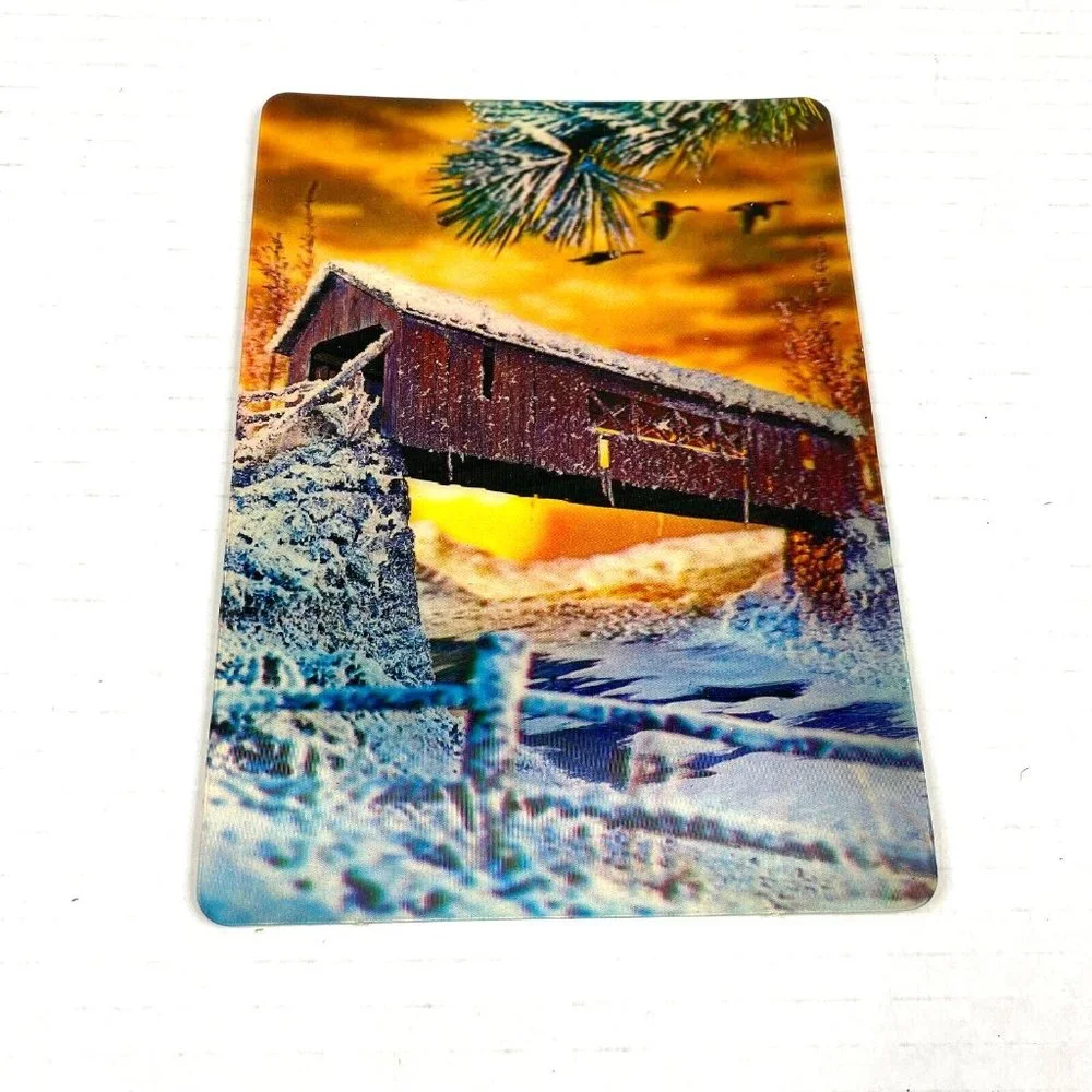 Covered Bridge Winter Nature 3-D 3D Postcard Unposted Vari-Vue 1960s‎ Vintage